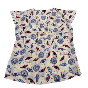Talbots Women's Top Size Small Umbrella Print Short Cap Sleeve White blue red